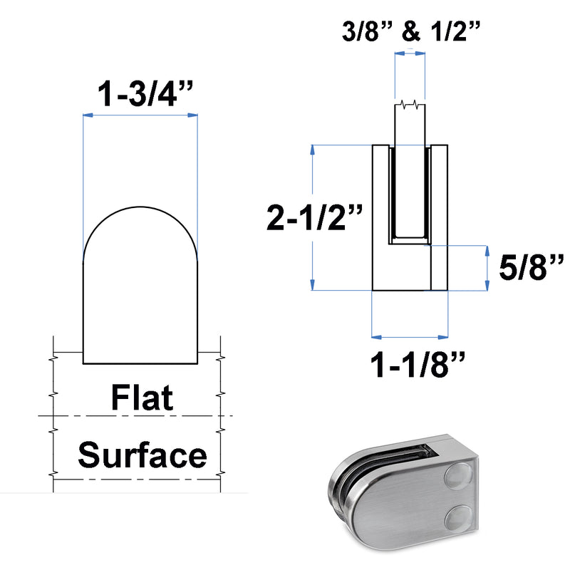 Stainless Steel Rounded Glass Clamp for Flat Surface