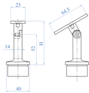 NeroSteel Back Metal Pivotable Handrail Support for Square/Flat Rail