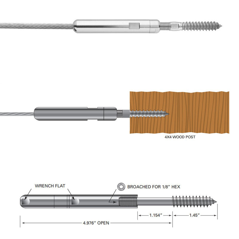 Stainless Steel Stair Parts Swagless Cable Tensioner with Lag Screw  Cheap Affordable Stair Parts