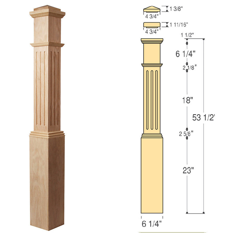 4891 Fluted Square Wood Box Newel Post Stainless Steel