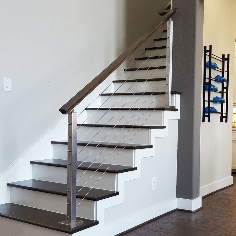 6084 Contemporary Red Oak Wood Stair Handrail - Stainless Stair