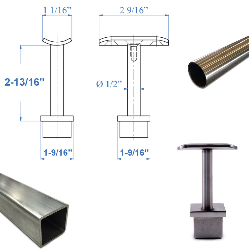 Stainless Steel E037600 Square Railing Handrail Support