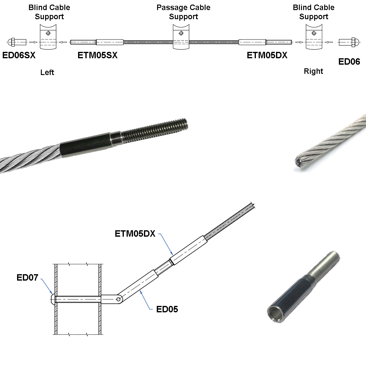 ETM05DX Stainless Steel Cable Threaded Terminal (Right) - Stainless ...