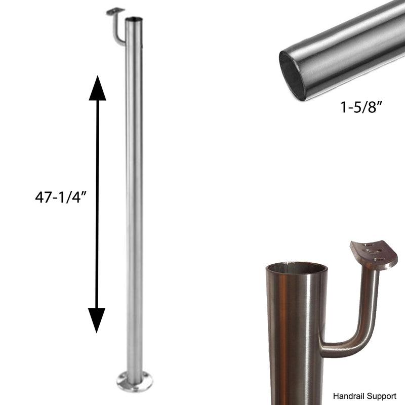 E0041 Stainless Steel Floor Mount Post with Railing Support