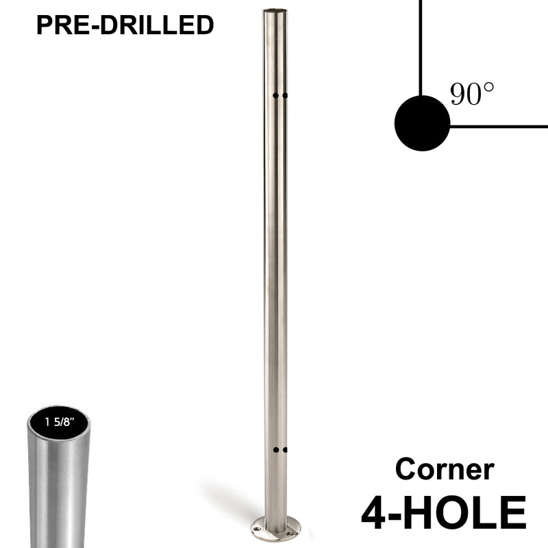 E0042-C4  Pre-Drilled 4 Holes/End Stainless Steel Newel Post
