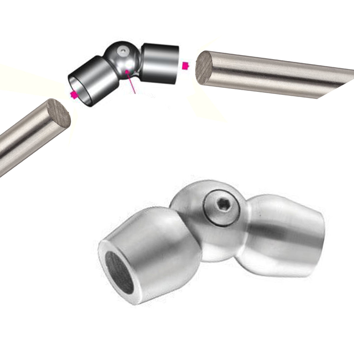 E0070 Pivotable Inline Round Bar Connector - Stainless Stair Parts ...