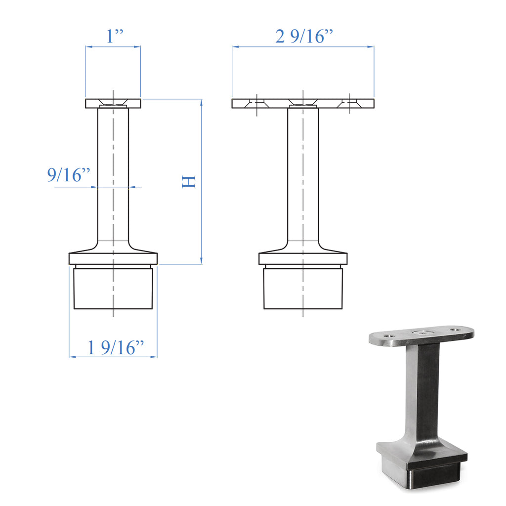 Square Railing Assembly Square Railing Handrail Support for Balcony - Stainless Stair Parts ...