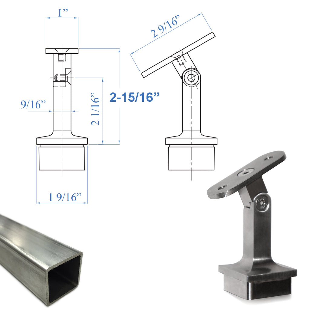 Handrail Rack Support E037700 Adjustable Square Railing Handrail Support for Ra...