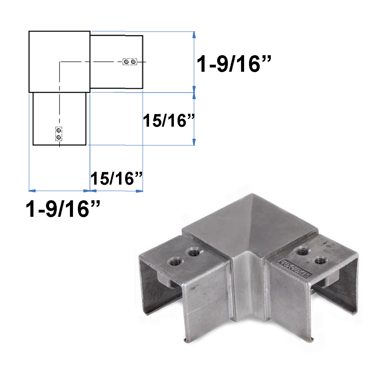 E1400120 Stainless Steel Square Cap Railing 90 Degree Elbow - Stainless ...