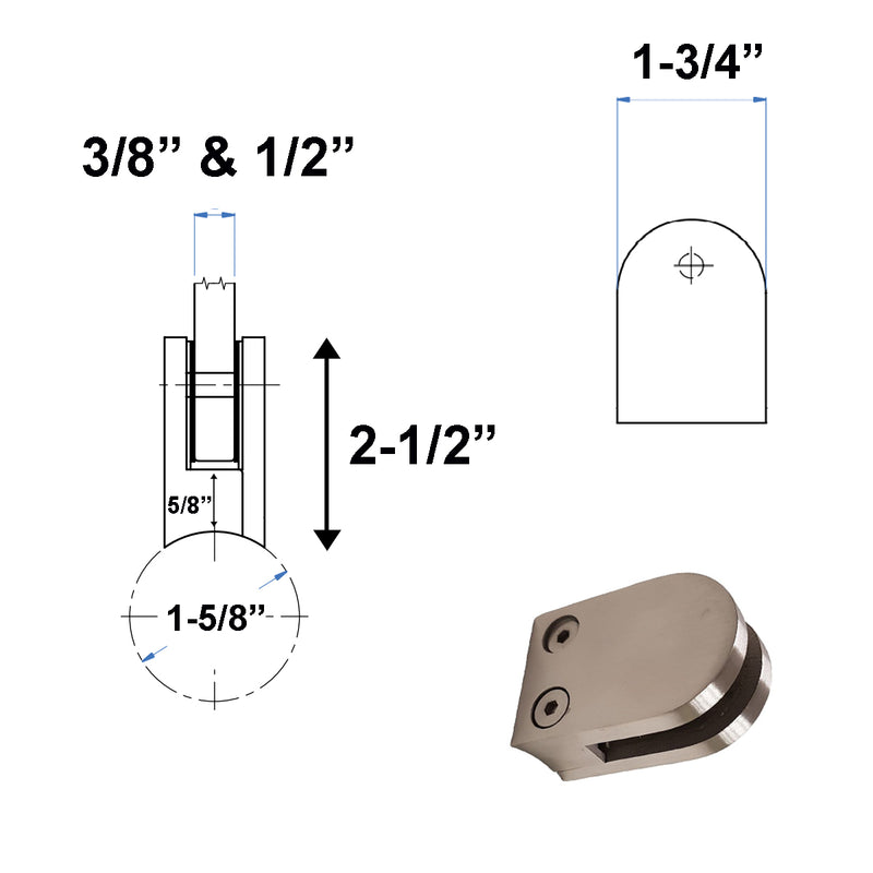 Stainless Steel Staircase Rounded Glass Clamp for Round Newel Post