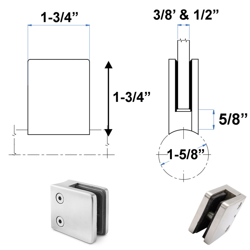 Stair Stainless Steel Square Glass Clamp for Round Newel Post